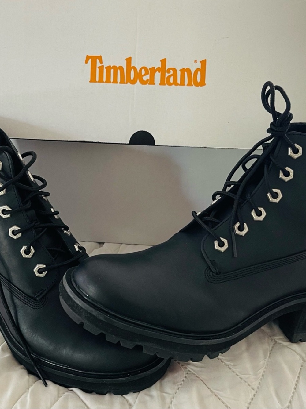 Timberland Women's Black Lace-Up Leather Combat Boots